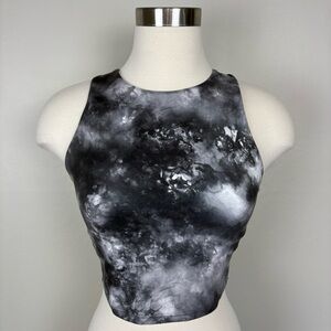 Athleta Conscious D-DD Crop Bra Size S Black Gray Marble Print Sports Activewear